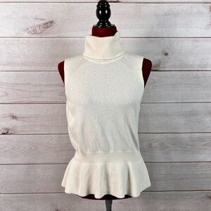 Veronica Beard Sleeveless Turtleneck Peplum Cashmere Sweater